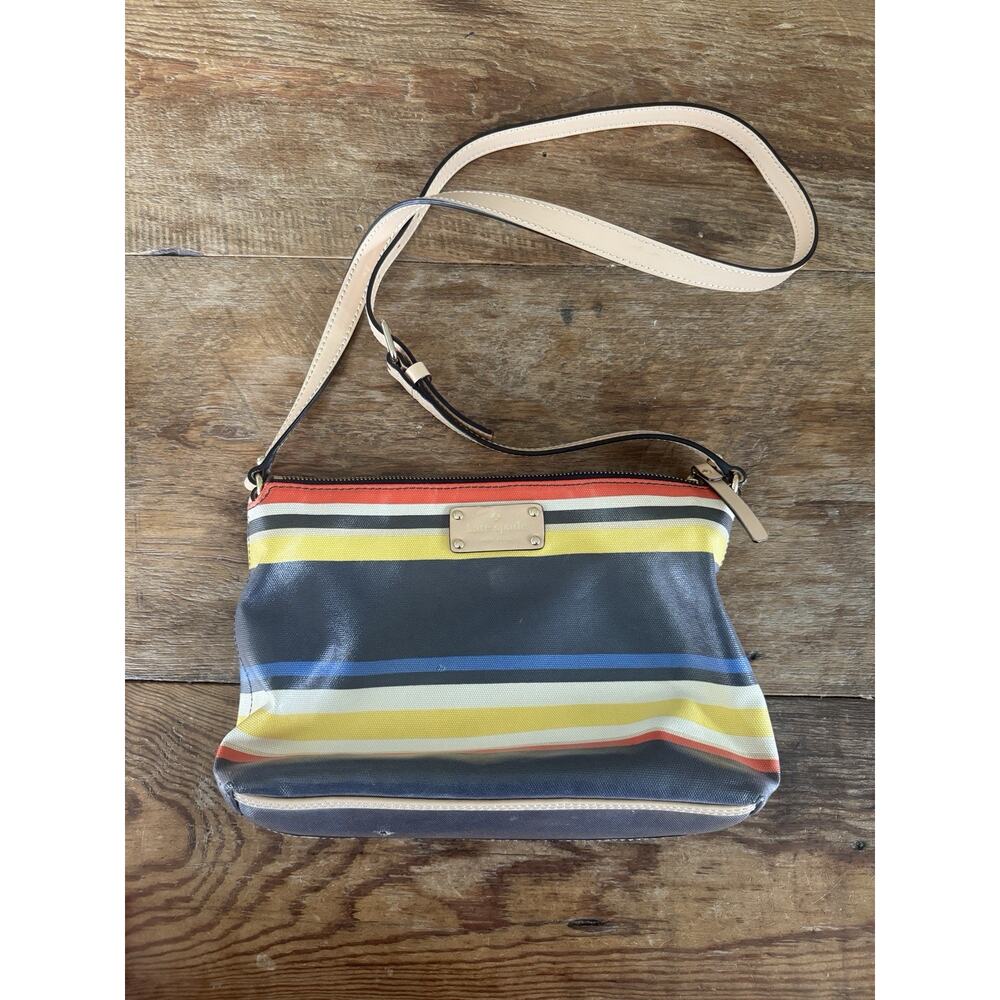 Kate Spade Coated Canvas Crossbody Multi Color Stripe Good Condition